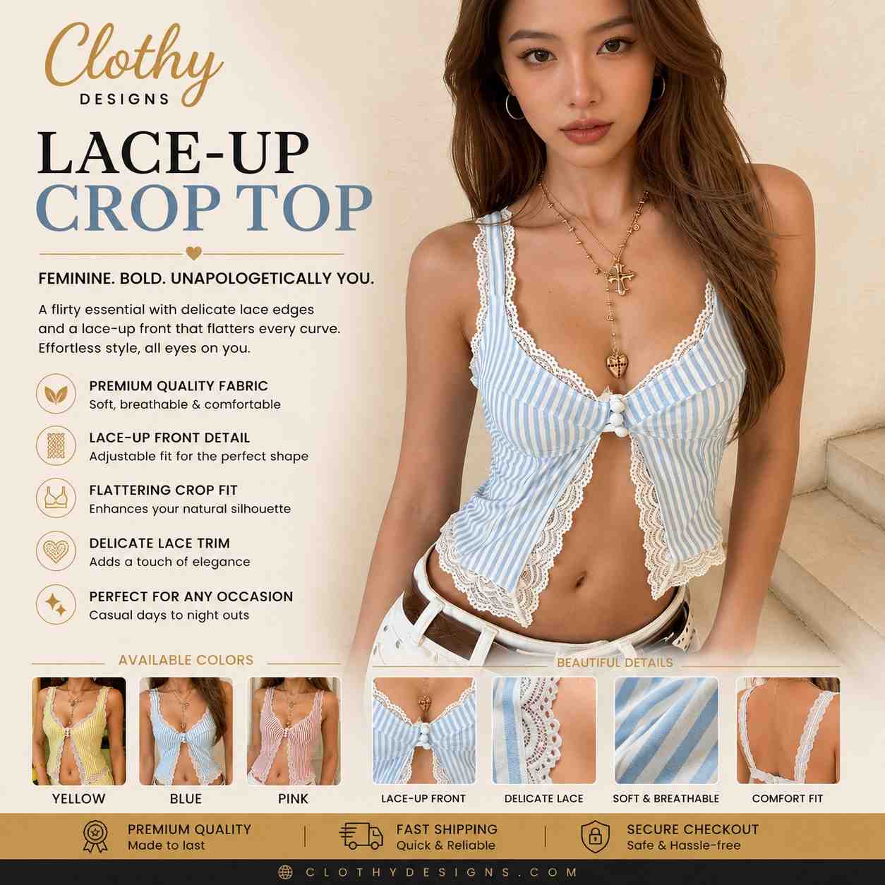 Women's Striped Lace Trim Tank Top – Sleeveless Front Split Y2K Summer Beach & Festival Top
